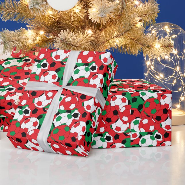 Holiday Christmas Colours Soccer Ball Collage Wrapping Paper (Holidays)