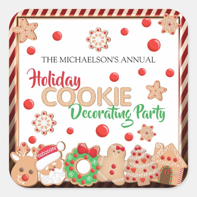 Holiday Christmas Cookie Decorating Party Square Sticker (Front)