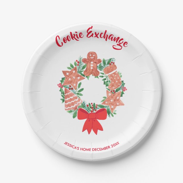 Holiday Christmas Cookie Exchange Party Paper Plate (Front)