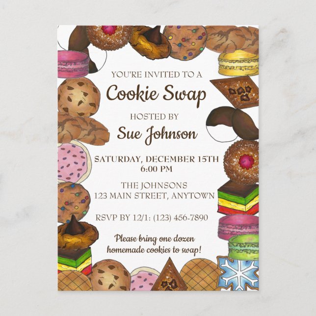 Holiday Christmas Cookie Swap Bake Sale  Invitation Postcard (Front)