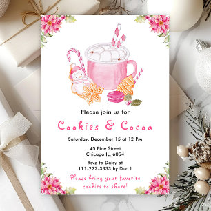 Holiday Christmas Cookies and Cocoa Pink Invitation