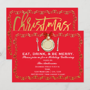 Holiday Christmas Dinner Party Eat Drink Be Merry Invitation