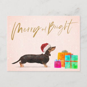 Holiday Christmas Dog Dachshund Merry Bright Postcard
