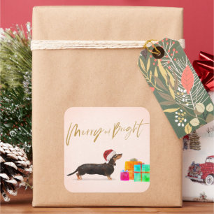 Holiday Christmas Dog Dachshund Merry Bright Square Sticker