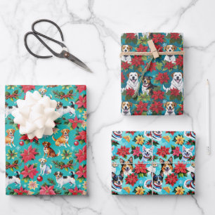 Holiday Christmas Dogs Wrapping Paper Sheet