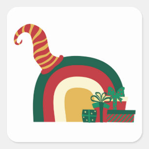 Holiday Christmas Elf Hat Rainbow Square Sticker