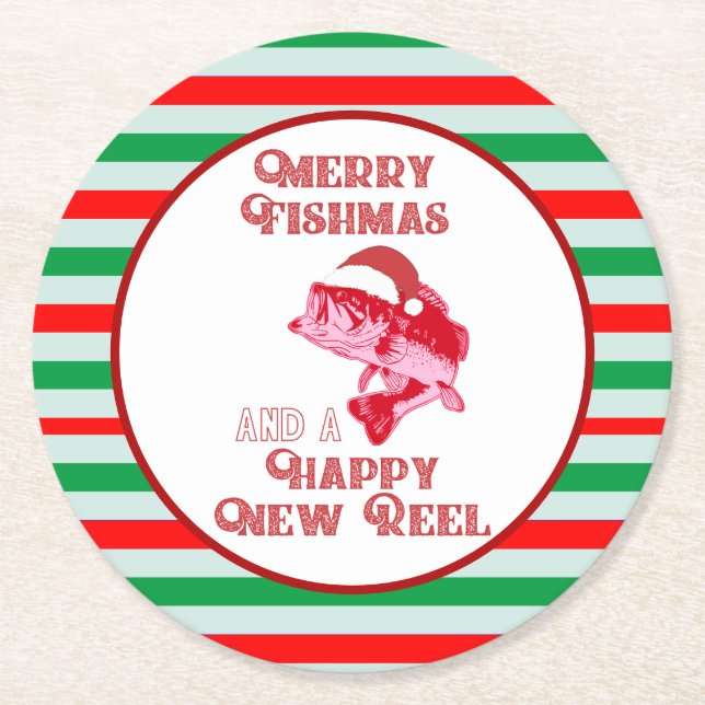 Holiday Christmas Funny Fishing Fishmas Coasters (Front)