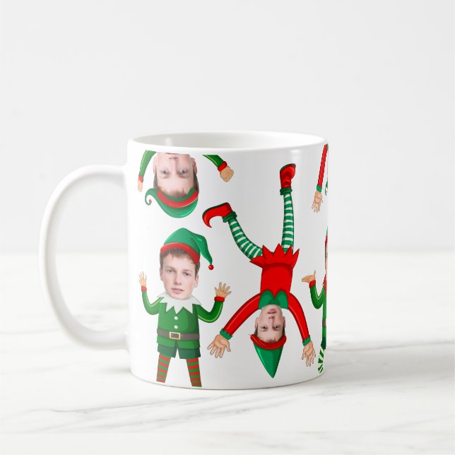 Holiday Christmas Gift Funny Elf Custom Face Coffee Mug (Left)