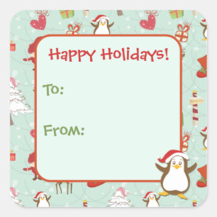 Holiday Christmas Gift Tag Stickers   Penguin