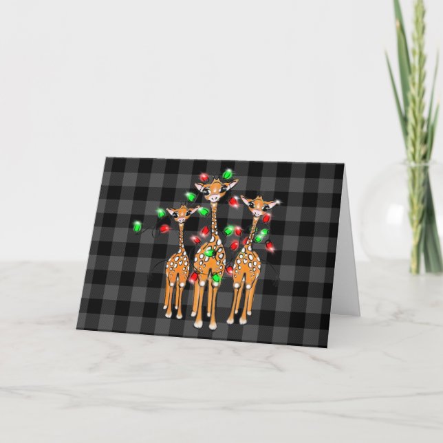 Holiday Christmas Giraffes, wreath, grey plaid (Front)