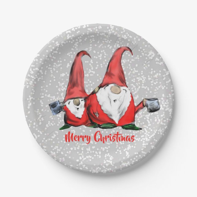 Holiday Christmas Gnomes Jolly Paper Plate (Front)