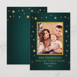 Holiday Christmas Gold Stars Family Photo card
