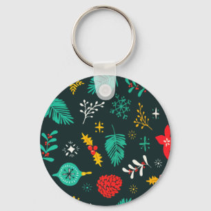 Holiday Christmas Holly Berries Festive Baubles Key Ring