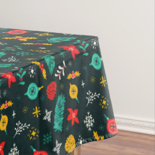Holiday Christmas Holly Berries Festive Baubles Tablecloth