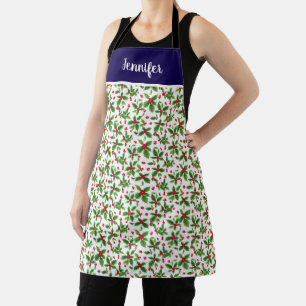 Holiday Christmas holly berries monogram name Apron