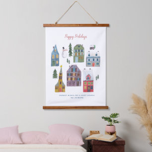 Holiday Christmas Houses    Hanging Tapestry