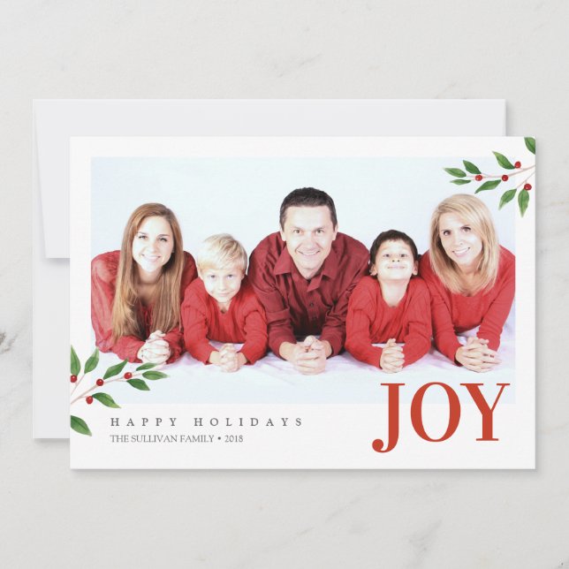 Holiday Christmas JOY Photo Greeting Card (Front)