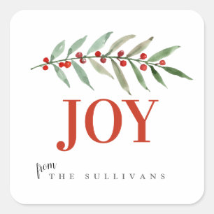 Holiday Christmas JOY Winter Berry Square Sticker