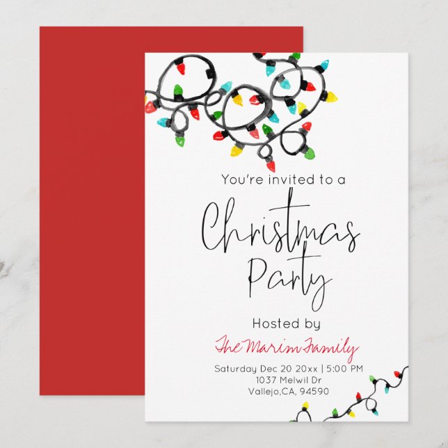 Holiday christmas light christmas party invite (Front/Back)