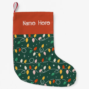 Holiday Christmas Lights Minimal Retro Bold Green Small Christmas Stocking