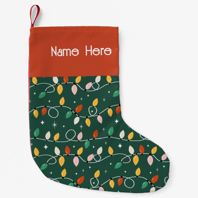 Holiday Christmas Lights Minimal Retro Bold Green Small Christmas Stocking (Front)