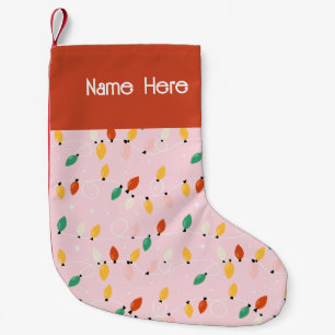 Holiday Christmas Lights Minimal Retro Bold Pink Small Christmas Stocking