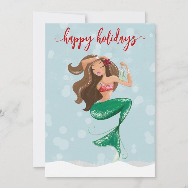 Holiday Christmas Mermaid  Card (Front)