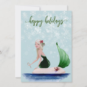 Holiday Christmas Mermaid Green Card