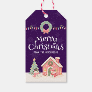 Holiday Christmas Night Family Name Snowman Gift Tags
