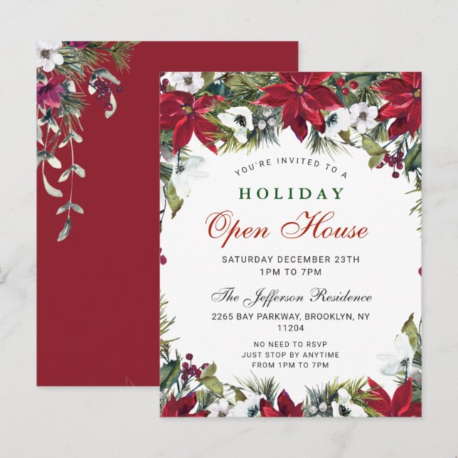 Holiday Christmas Open House Invitation Card (Front/Back)