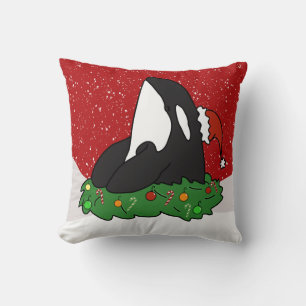 Holiday Christmas Orca Killer Whale  Cushion