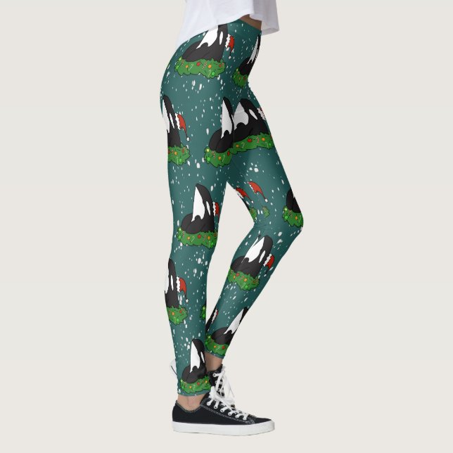 Holiday Christmas Orca Killer Whale  Leggings (Right)
