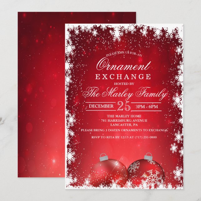 Holiday Christmas Ornament Exchange Invitation (Front/Back)