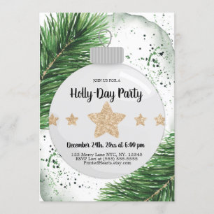 Holiday Christmas   Ornament, Pines, Gold Invitation