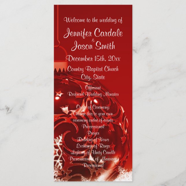 Holiday Christmas Ornament Red Wedding Programs Programme (Front)