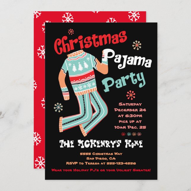 Holiday Christmas Pajama Party Invitation (Front/Back)