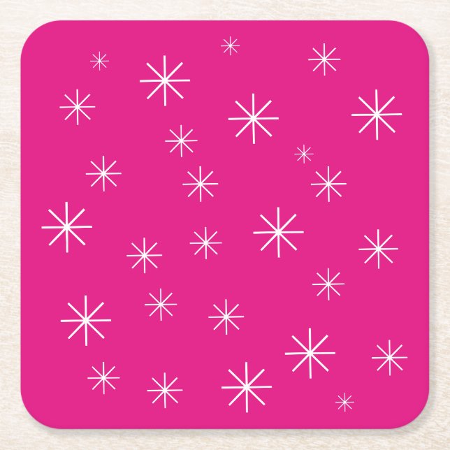 Holiday Christmas Parties Simple Stars Cute Pink  Square Paper Coaster (Front)