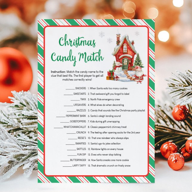 Holiday Christmas Party Candy Match Game Card (Christmas Party Games)