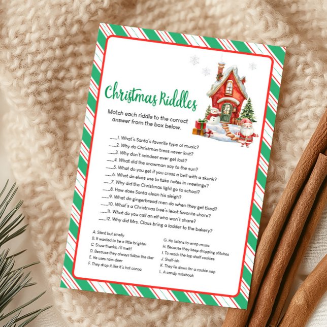 Holiday Christmas Party Christmas Riddles Game Card (Christmas Party Games)