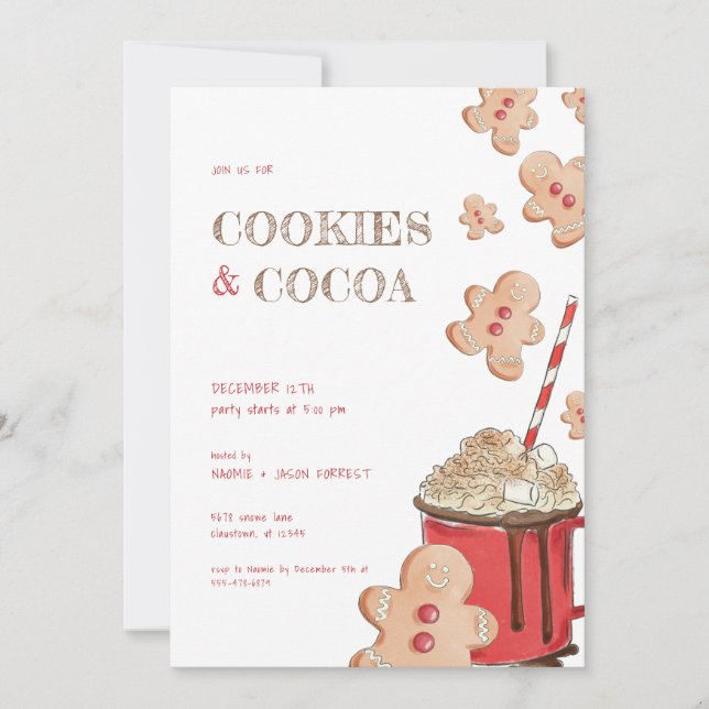 Holiday Christmas Party Cookies and Cocoa Invite (Front)