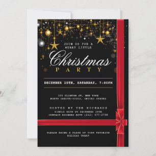 Holiday Christmas Party Elegant Black Red Bow Invitation