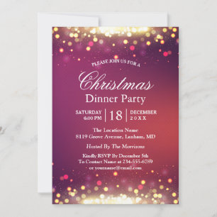 Holiday Christmas Party Glitter Gold Bokeh Lights Invitation