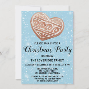 Holiday Christmas Party Heart Cookie Blue Snow Invitation
