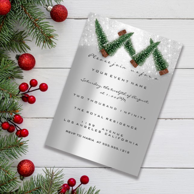 Holiday Christmas Party Invitation Grey Tree Winte (Holiday Christmas Party Invitation Gray Tree Winte)