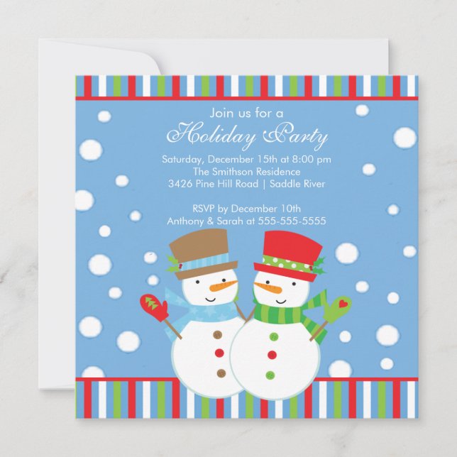 Holiday Christmas Party Invitation SNOWMEN CUTE (Front)
