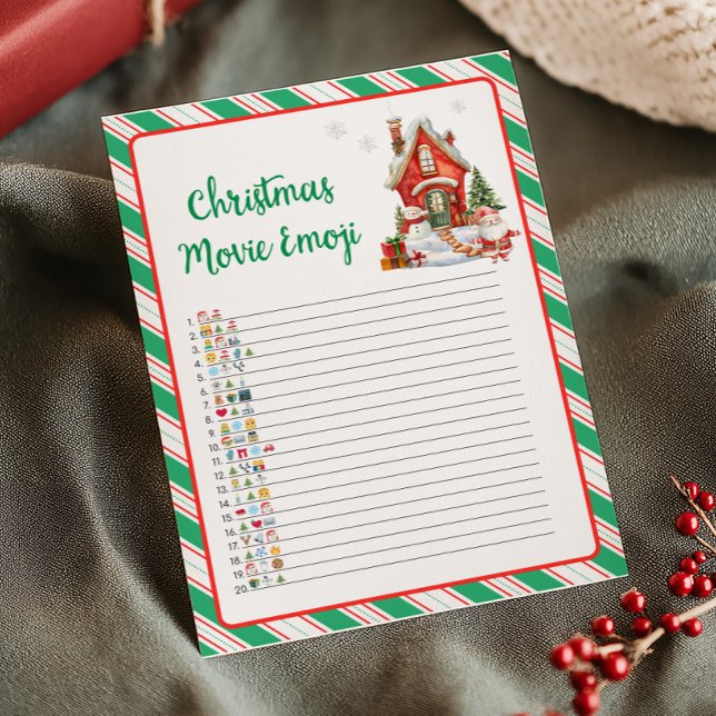 Holiday Christmas Party Movie Emoji Game Card (Christmas Party Games)