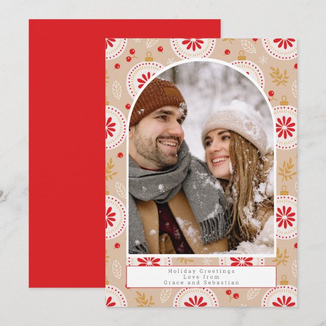 Holiday Christmas Pattern Photo Personalised Card (Front/Back)