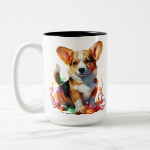 HOLIDAY CHRISTMAS PEMBROKE WELSH CORGI PUPPY DOG Two-Tone COFFEE MUG