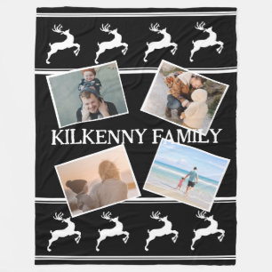 Holiday Christmas photo custom reindeer black Fleece Blanket