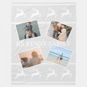 Holiday Christmas photo custom reindeer grey Fleece Blanket